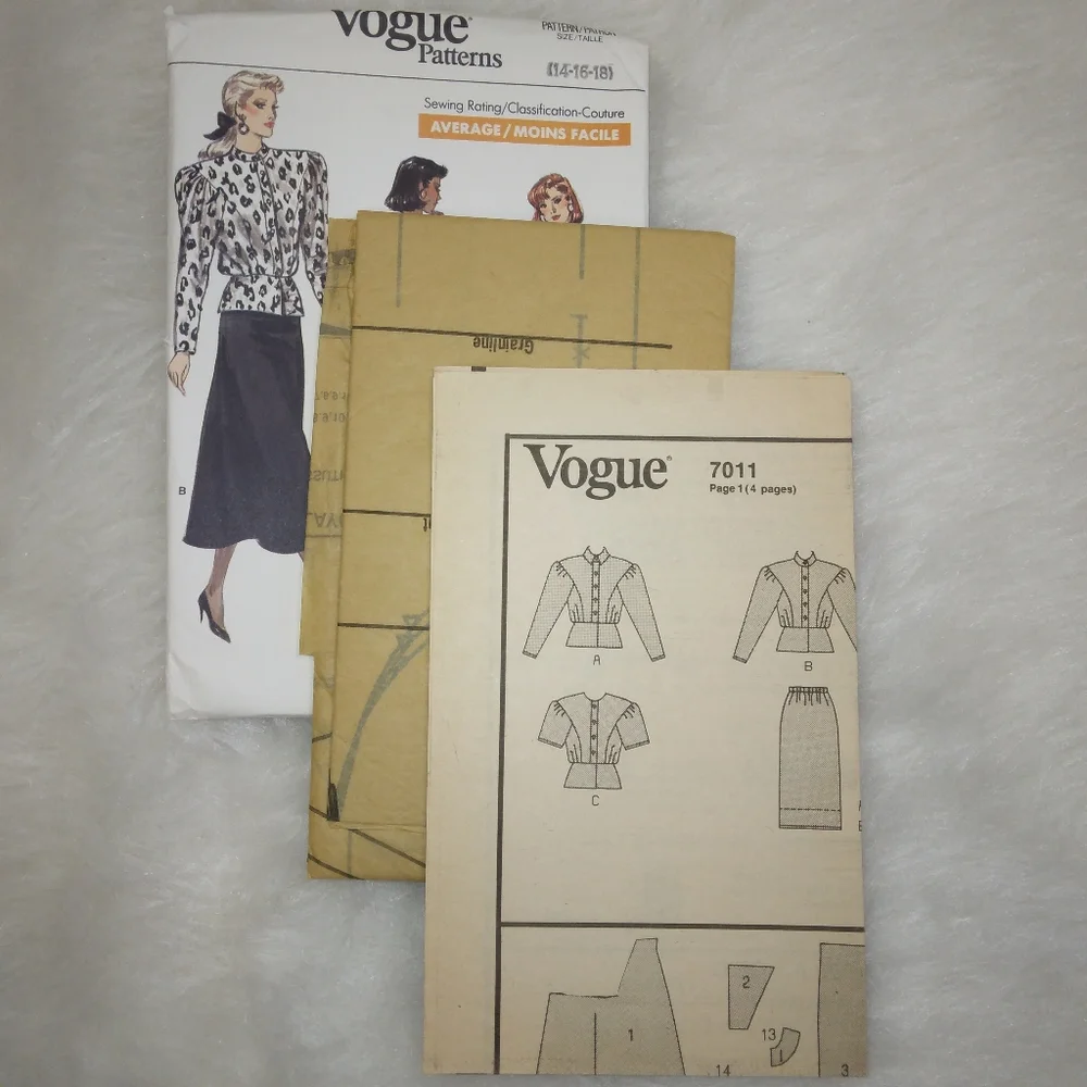 VOGUE 7011 Misses Top and skirt Size 14-16-18